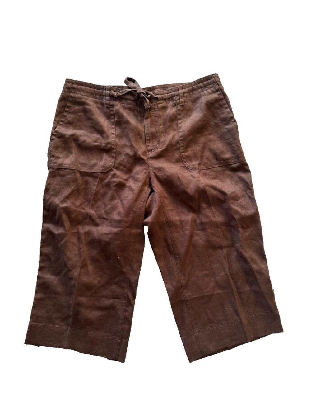 Liz Claiborne Women's 14 Brown Linen Cropped Wide Leg Pants Coastal Casual
